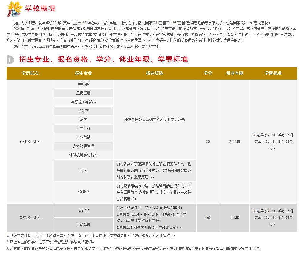 厦门大学网络教育2020年秋季招生简章